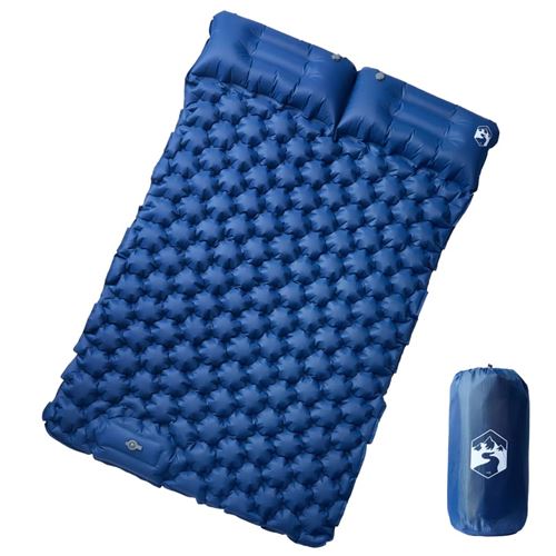 vidaXL Matelas de Camping Autogonflant avec Oreillers 2 Personnes, Coussin d'Air, Tapis de Couchage pour Tente Randonnée Voyage, Bleu Marine