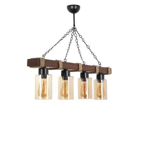 Suspension filaire 4 lampes bois et métal SAPHIA CONCEPT USINE