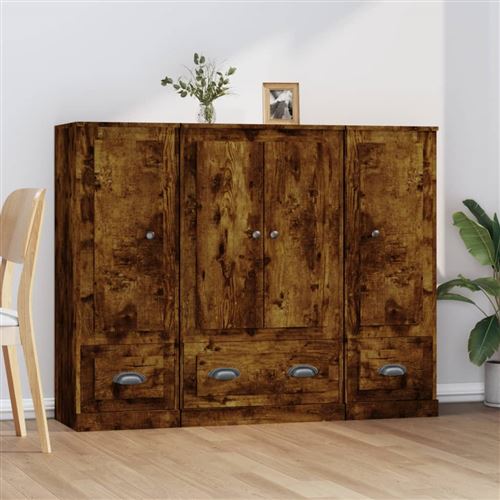Buffets 3 pcs chêne fumé bois d'ingénierie Vidaxl