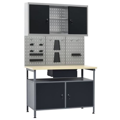 Non Communiqué Noir Vidaxl Établi Avec 3 Panneaux Muraux Et 1 Armoire