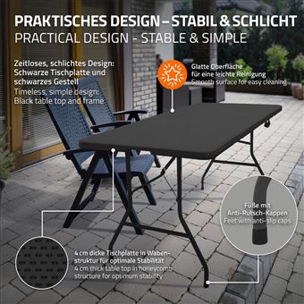ML-Design Table de Camping Pliante Noir, 180 x 74 x 74 cm, en