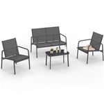 Salon de jardin bas TOLEDE 4 places avec canapé, fauteuils et table gris anthracite