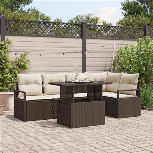 Non Communiqué Marron Ensemble De Canapés De Jardin De 6 Pièces Avec Coussins Poly Rattan, Canapé De Jardin 2 Places Avec Coussins 3348824