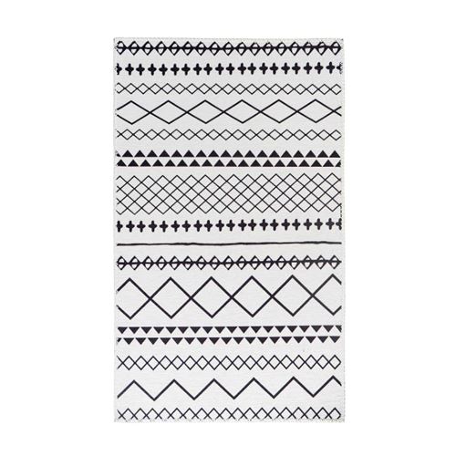 Tapis Tissé Imprimé à Poils Plats "Maya IV" Blanc & Noir 160 x 230 cm