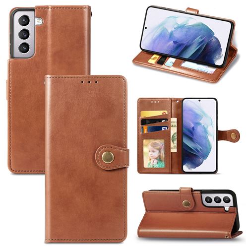MPFRANCE Housse pour Samsung Galaxy S21 Plus Marron [Porte Carte, etui portefeuille, boucle]