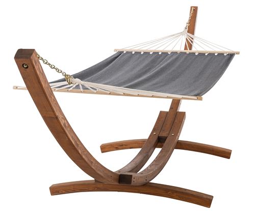 Hamac miramar avec structure en bois et tapis de couchage en tissu , gris