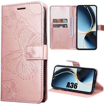 Coque pour Samsung Galaxy A36 5G/A56 5G, Protection Rabat Motif Papillon Antichoc Synthécuir - Rose - BOOLING - 1