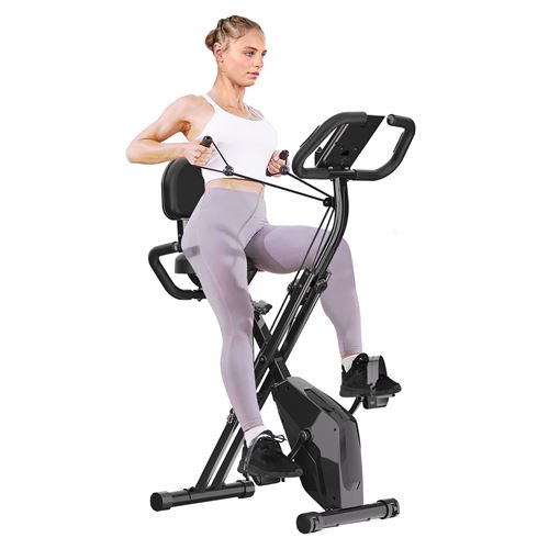 Non Communiqué Noir Vélo D'appartement Pliant Bigzzia, Roue D'inertie De 2,5 Kg, 16 Niveaux De Résistance Réglable, Avec Dossier Et Cordon De Serrage