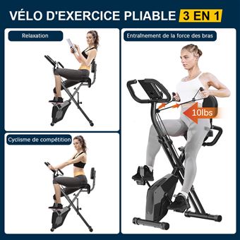 Vélo d'Appartement Magnétique Pliable 8 Niveaux de Résistance avec Volant  d'Inertie 2,5KG