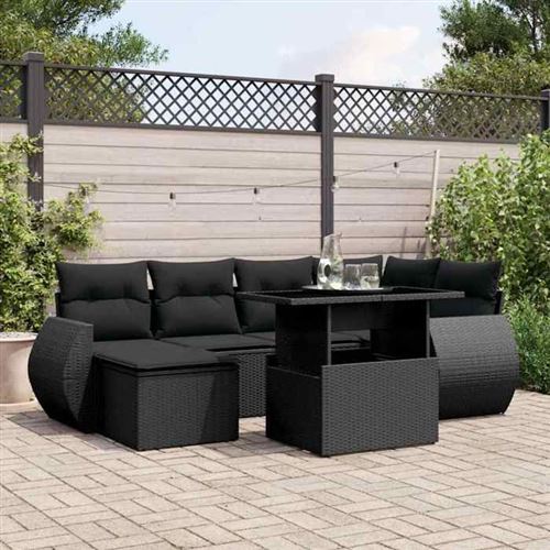 vidaXL - Salon de Jardin Modulable - 7 Pièces - 6 Personnes - Noir - Image 2