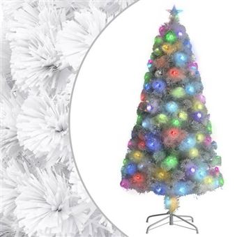 vidaXL Arbre de Noël Artificiel Pré-éclairé, Sapin de Noël avec LED, Décoration de Vacances, Ornement de Fête Intérieur Extérieur, Blanc 120 cm Fibre Optique - 1