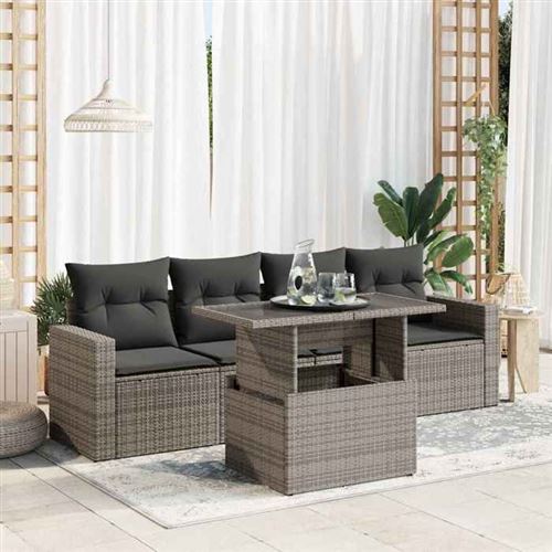 Vidaxl Gris Salon De Jardin 5 Pcs Avec Coussins - Image 2