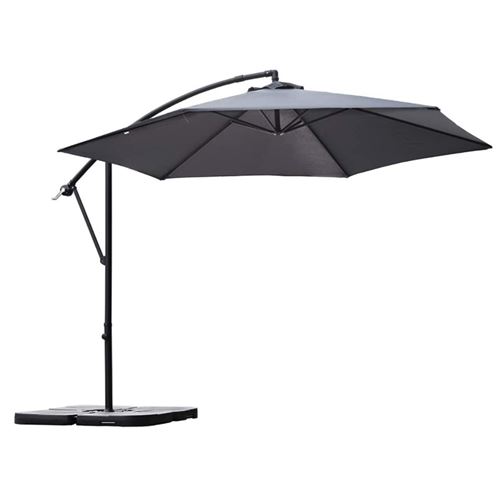 Parasol déporté JEOBEST® Polyester 180 g/m² Gris diamètre 3 m avec Manivelle Inclinable et Housse de Protection