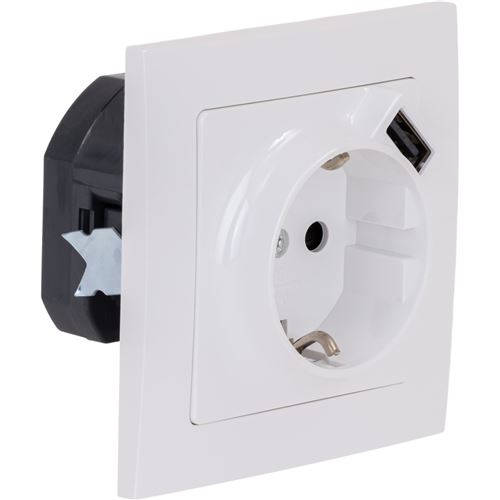 Non Communiqué Blanc Zenitech - Prise Schuko + Usb A Encastrés + Plaque De Finition Kalya