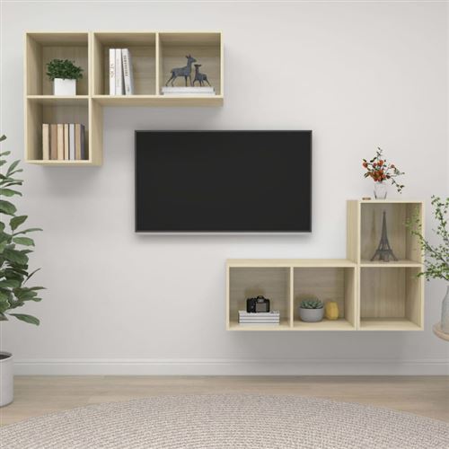 Vidaxl Meubles Tv Muraux 4 Pcs Chêne Sonoma Bois D Ingénierie - Image 2