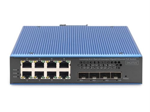 DIGITUS - Commutateur - industriel - C3 - Géré - 8 x 10/100/1000 (PoE) + 4 x SFP - Montage sur rail DIN - PoE (200 W)