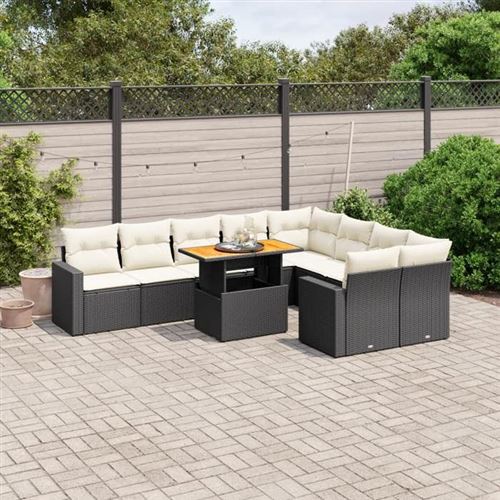 Non Communiqué Noir Vidaxl Salon De Jardin Avec Coussins 10 Pcs, Canapés De Terrasse, Ensemble De Meubles De Patio, Mobilier D'extérieur, 3271469