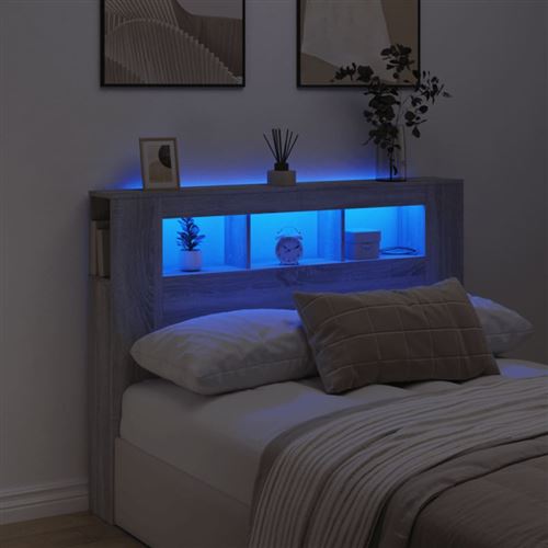 vidaXL Tête de lit à LED sonoma gris 140x18,5x103,5 cm bois ingénierie