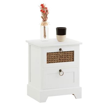 Table de chevet 2 tiroirs table de nuit en bois et rotin design vintage