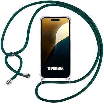 Coque pour iPhone 16 Pro Max - Fine Souple Coins Renforcés Anti-Rayures TPU + Bandoulière Vert Nuit - BOOLING - 1