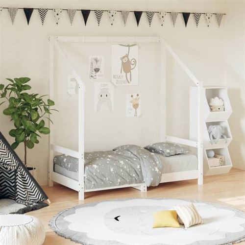 vidaXL Cadre de Lit pour Enfants, Lit Simple avec Sommier à Lattes, Meuble de Chambre à Coucher, Moderne, Blanc 70x140 cm 835707