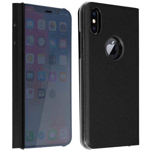Housse iPhone X / XS Etui Clapet Miroir Protection Coque - Fonction Stand Noir