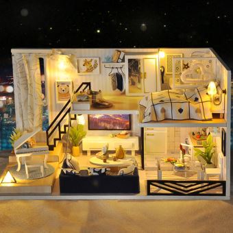 Maison miniature Bricolage 3D en bois Meubles LED Maison Puzzle décorez  cadeaux Creative