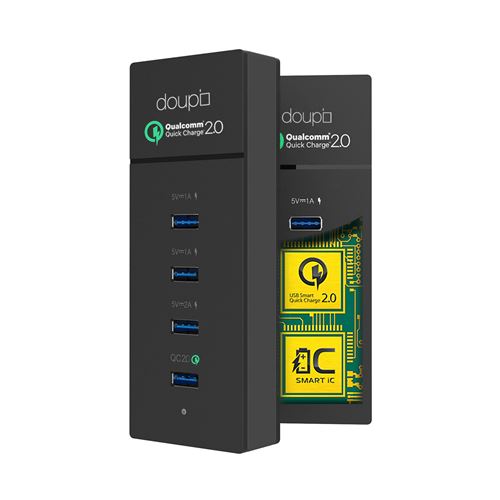 doupi Turbo Charger USB 4 ports Universal Smart rapide Chargeurs Qualcomm Quick Charge 2,0 EU Plug Adaptateur Insérable Ports USB double face Noir