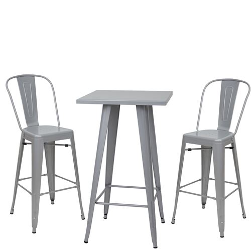 Set table mange-depout e 2x tabouret de bar MENDLER HWC-A73 design industriel gris