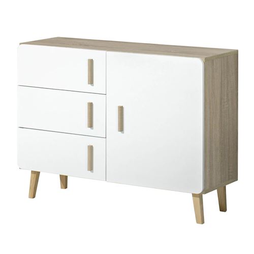 ANEBY - Buffet 1 Porte 3 Tiroirs Effet Bois