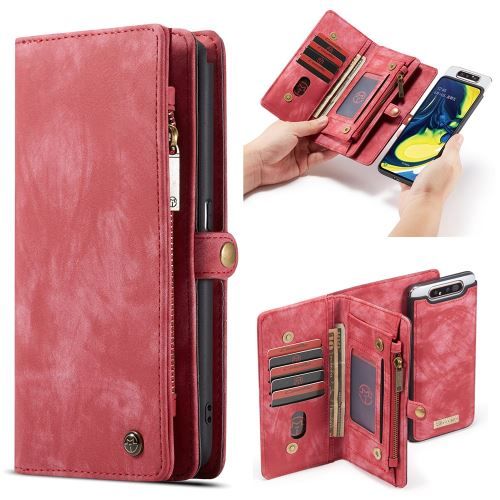 Etui en PU fermeture à glissière multifonctionnelle 2 en 1 rouge pour votre Samsung Galaxy A80/A90