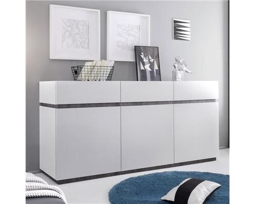 Bahut design blanc laqué mat VALERONA 2 - L 184 x P 51 x H 85 cm