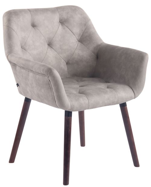 Chaise de Salle à manger Cassidy en Similicuir Vintage - Chaise de coiffeuse avec accoudoirs - Piètement Bois de Hêtre Noyer - Couleur Gris