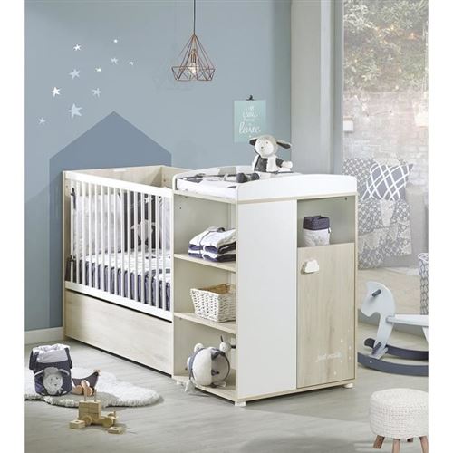 BABYPRICE Lit Bebe Combine Evolutif Smile Hetre Cendre