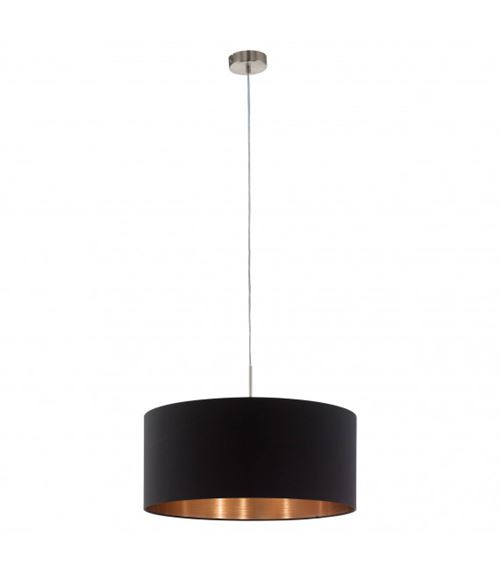 Suspension en textile PASTERI 1 ampoule nickel satiné Diamètre 53 Cm abat jour noir