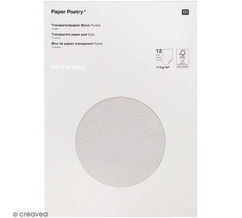 Bloc papier scrap transparent - Hot Foil Silver - Points argentés - A4 - 12 pcs