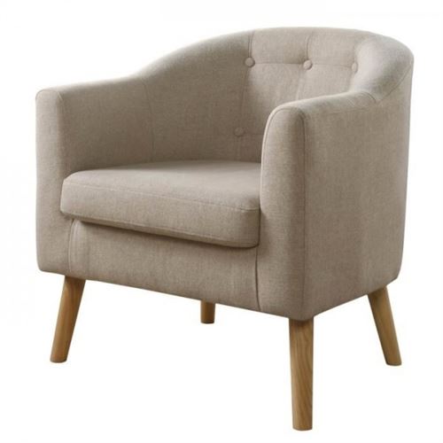 JOYCE Fauteuil pieds bois Hevea massif - Tissu feutrine - Coloris lin - Scandinave - L 70 x P 64 cm