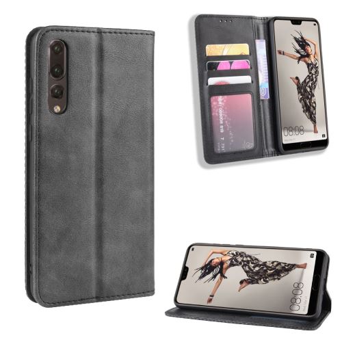 Etui en PU rétro noir pour votre Huawei P20 Pro