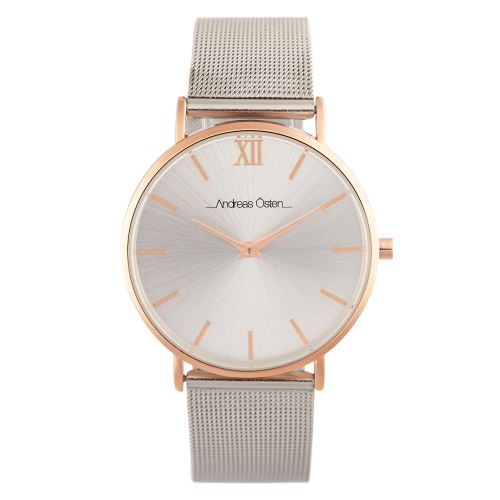 Montre Female Andreas Osten Mouvement Quartz Cadran Argent 36mm Et Bracelet Argent En Maille AO-222