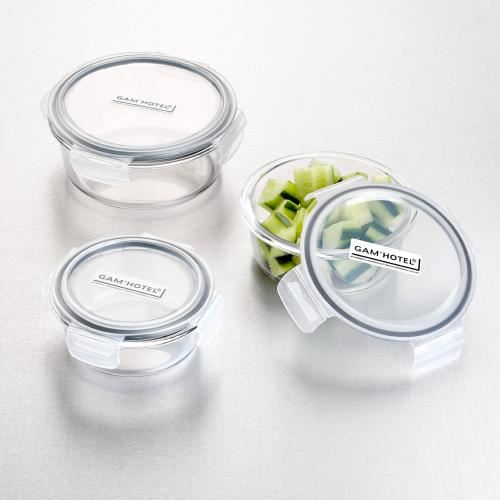 Lot de 3 boîtes rondes hermétiques en verre avec couvercle Gam'Hotel Qualité Pro