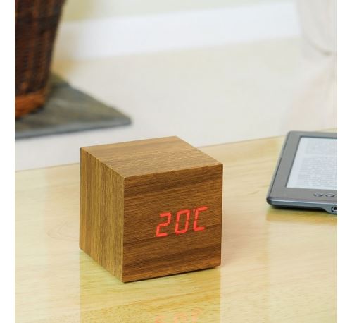 CUBE - réveil tek / leds rouges - Couleurs - marron