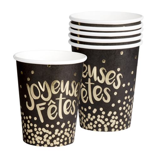 6 gobelets joyeuses fêtes noirs