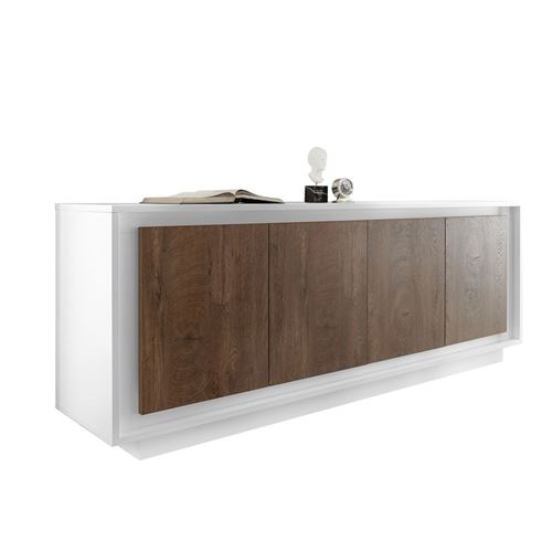 Buffet 4 portes Blanc/Chêne foncé - RIMINI