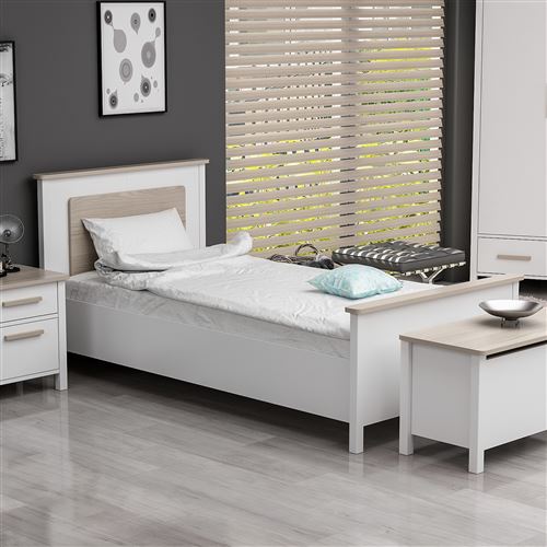 HOMEMANIA Lit Luna Cadre - Simple - avec Tête de Lit, Pied de Lit - Blanc en Bois, 102 x 202 x 92 cm