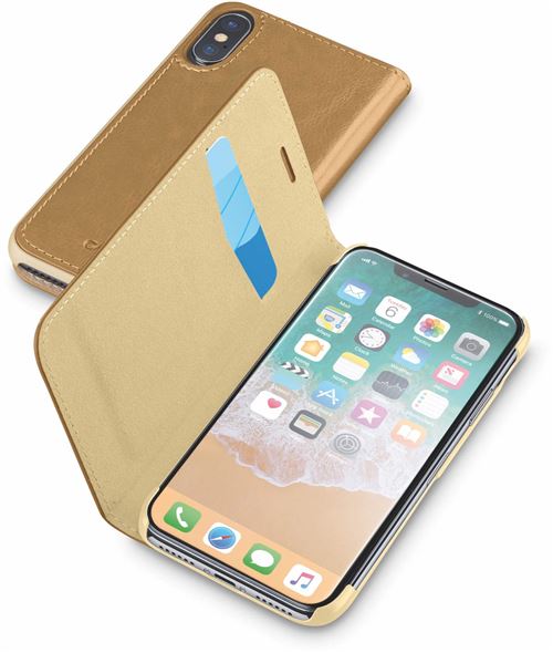 Cellular Line BOOK ESSENTIAL - Flip cover voor mobiele telefoon - imitatieleer - bruin - voor Apple iPhone X