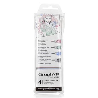 Pochette Graph'it de 4 Fine Liners 0,5 en 4 Couleurs (Noir, Bleu, Rouge et Vert)
