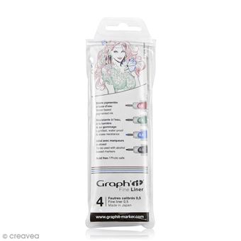 Pochette Graph'it de 4 Fine Liners 0,5 en 4 Couleurs (Noir, Bleu, Rouge et Vert)