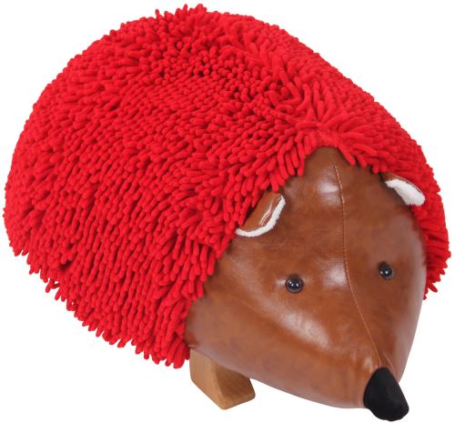 Pouf pour enfants Iringa en forme d'hérisson - Tabouret pour enfants coque Bois Revêtement Similicuir fin - Couleur Rouge