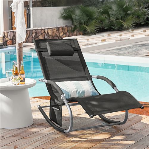 SoBuy® OGS28-Sch Transat de jardin Fauteuil à bascule Chaise longue Bain de soleil avec repose-pieds et 1 pochette latérale - Noir