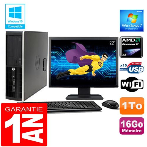 PC HP Compaq 6005 Pro Sff Amd Phenom II Ram 16Go Disque 1 To WiFi W7 Ecran 22'